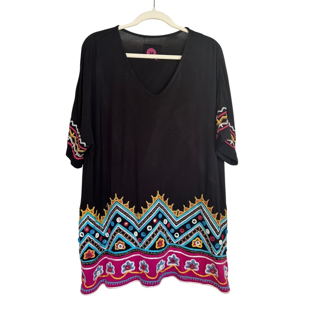 Double D Ranchwear Black Embroidered Tunic Top V-Neck Oversized Boho Fit = XL - Picture 3 of 6